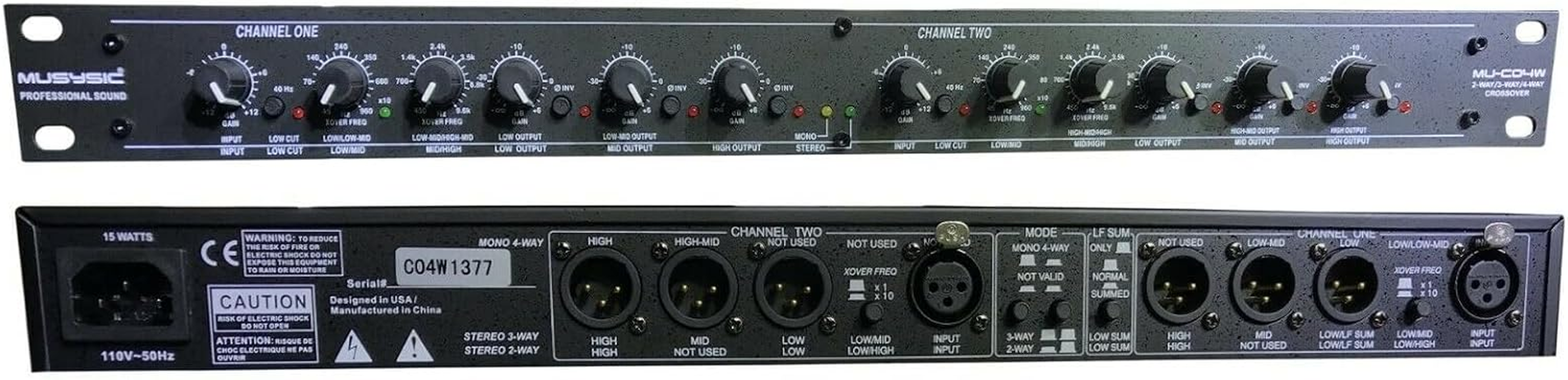MUSYSIC MU-CO4W Professional 2/3/4-Way Audio Stereo Crossover – Rack Mountable