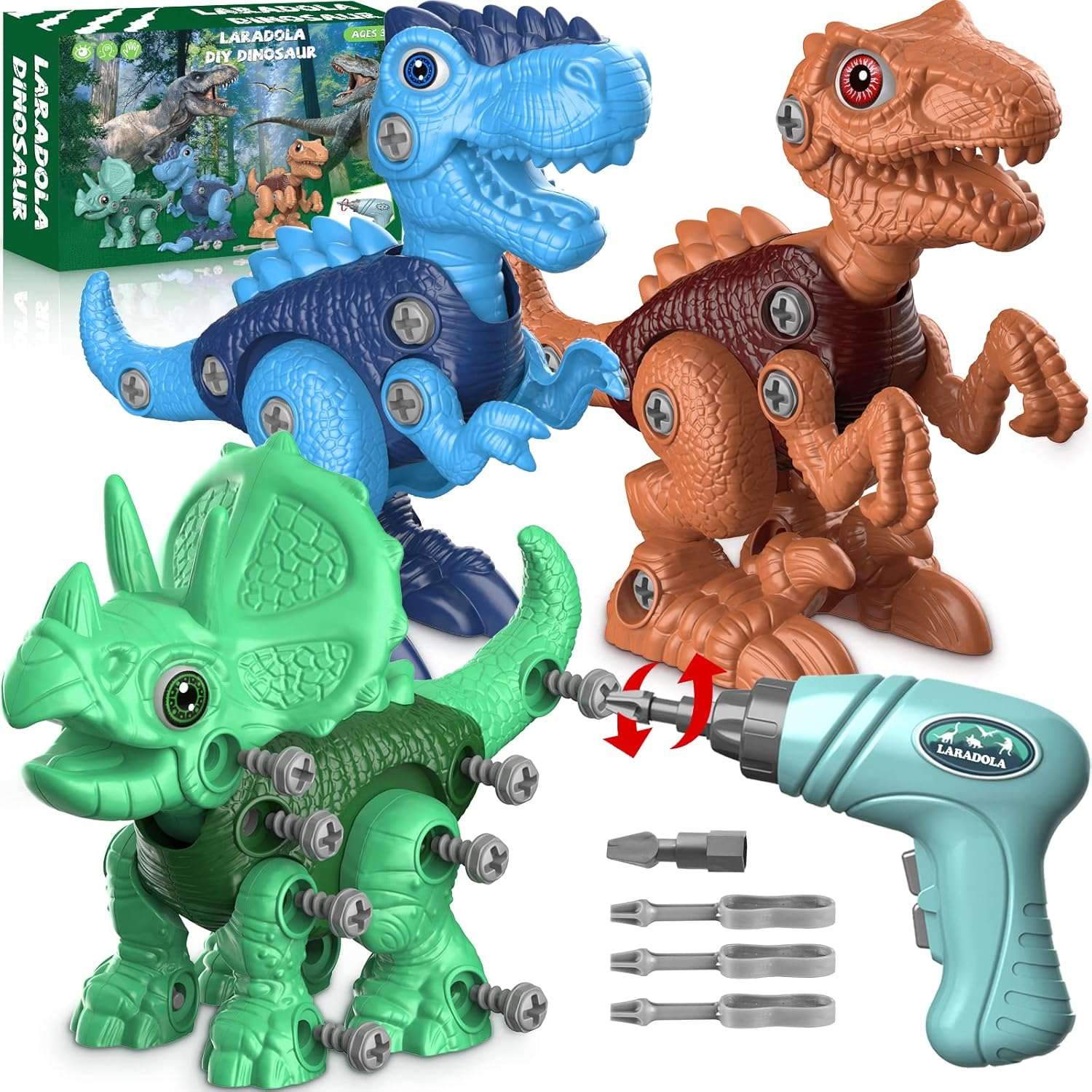 Dinosaur Toys for 3 4 5 6 7 8 Year Old Boys, Kids Take Apart STEM Construction Building Kids Toys with Electric Drill, Party Christmas Birthday Gifts Boys Girls