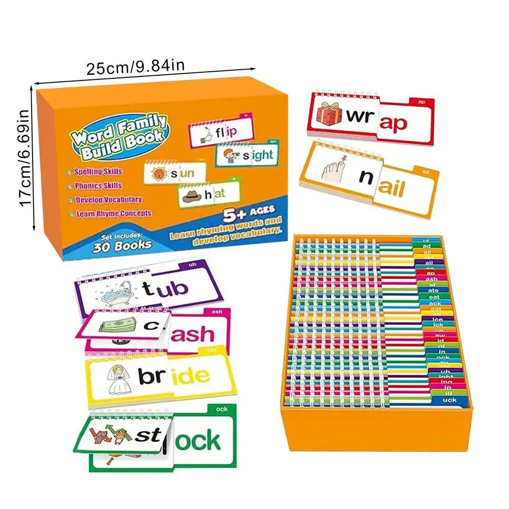 30 Read & Rhyme Word Family Flash Cards Learning Reading Phonics Educational Set