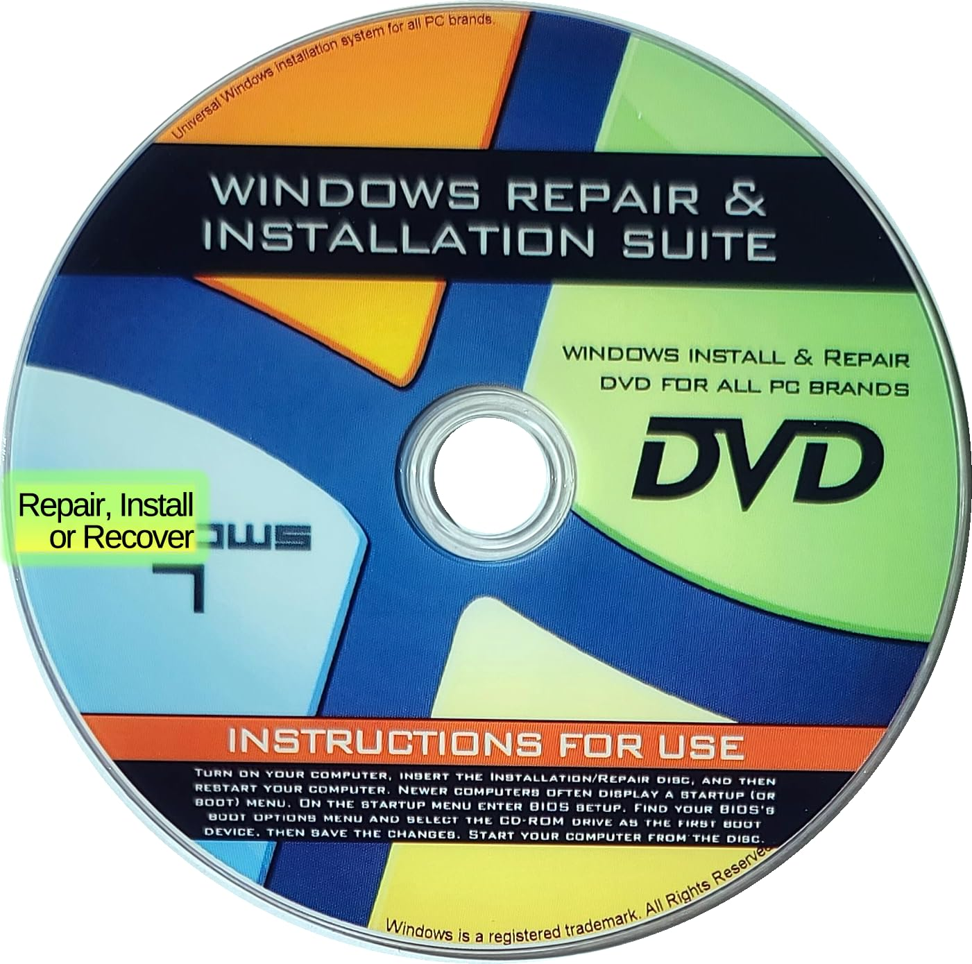Recovery, Repair & Re-Install Disc Compatible W/ All Versions of Win 7 32/64 Bit