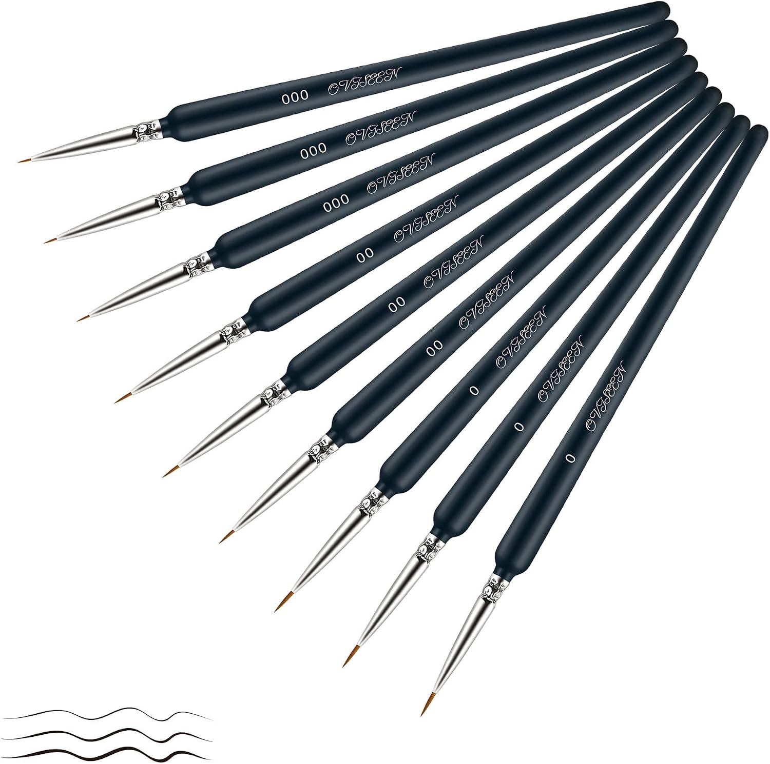 9Pcs Fine Detail Paint Brush Set Sizes 0, 00, 000 for Miniature Art