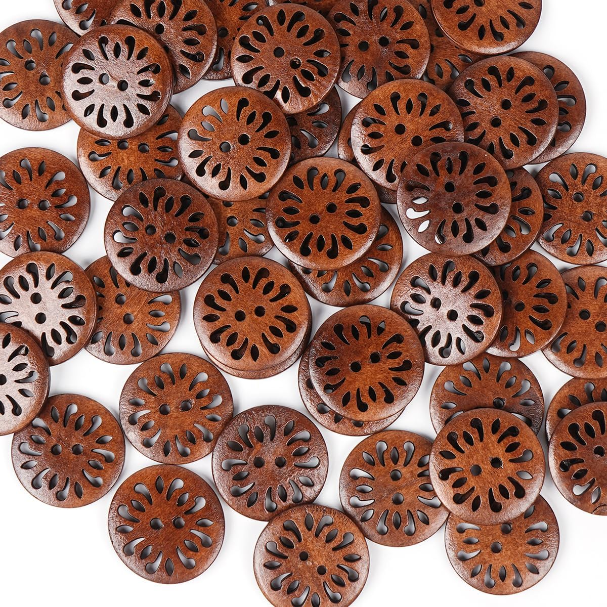 Pierced Flower Wood Buttons 30mm Sewing Craft 50Pcs