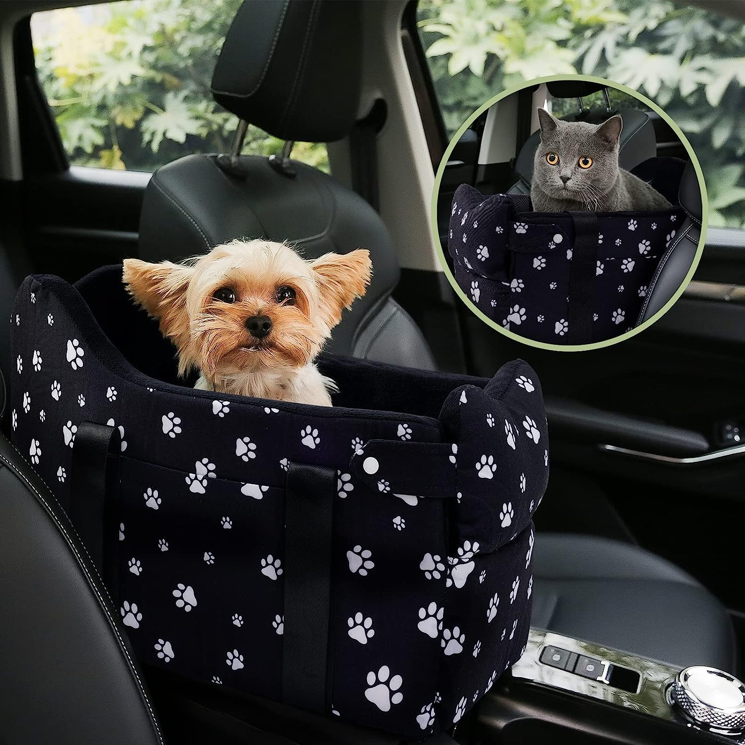 Small Dog Car Seat Console Booster for Small Dogs Puppy under 15 Lbs - Safe and Comfortable Pet Car Seat