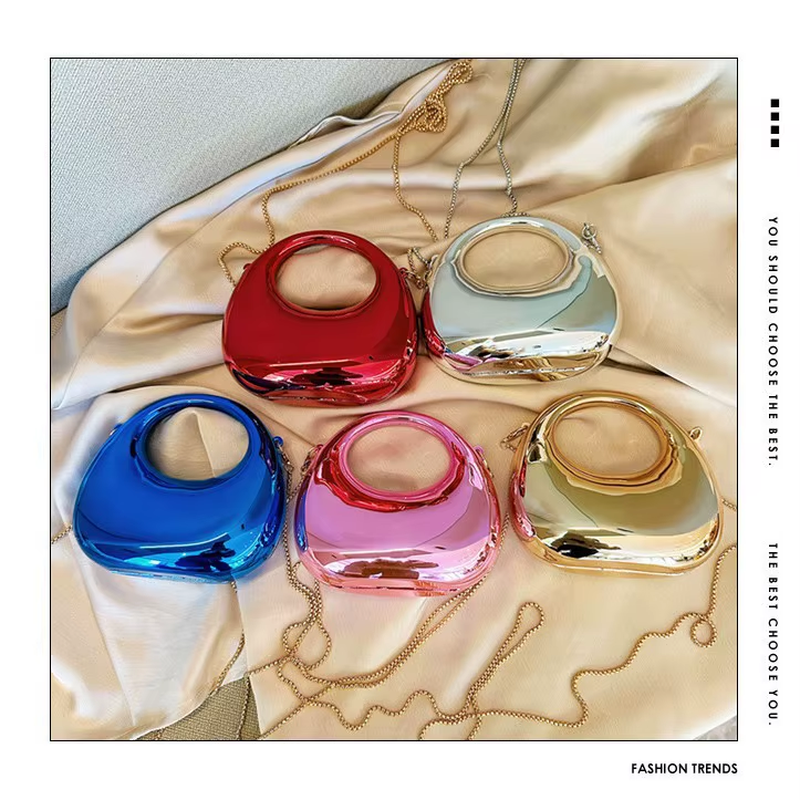 YY0005 2025 Women'S Fashion Lady Sequined Mini Crescent Acrylic Crossbody Bag Adjustable Strap Zipper Closure Polyester Lining