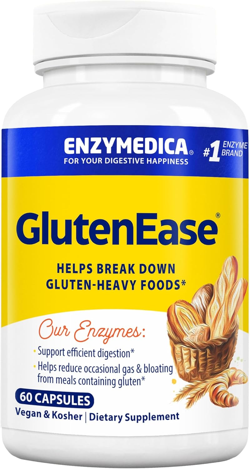 Enzymedica Glutenease, Digestive Enzymes for Food Intolerance, Offers Fast Acting Gas & Bloating Relief, 120 Count