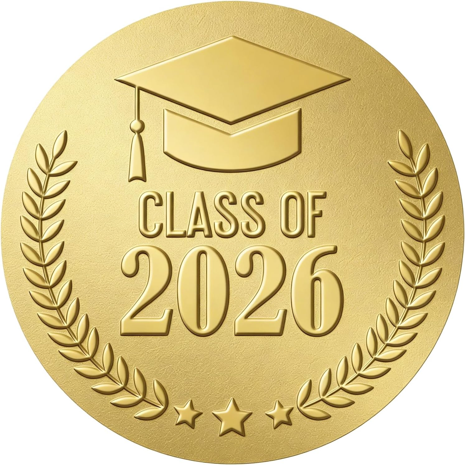 Gold Embossed Graduation Stickers Class of 2026 - 100 Pack, 2 Inch Round