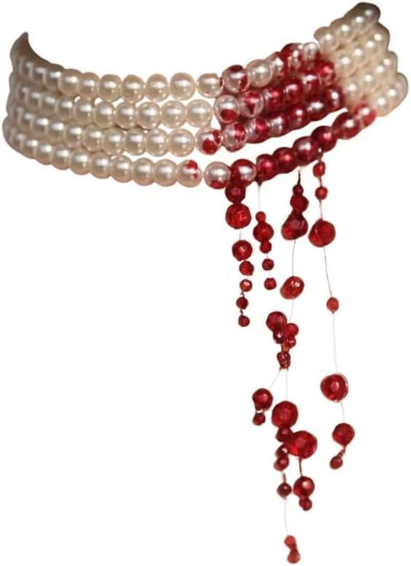 Handmade Vampire Choker, Dripping Blood Imitation Pearl Necklace Halloween Party Costume