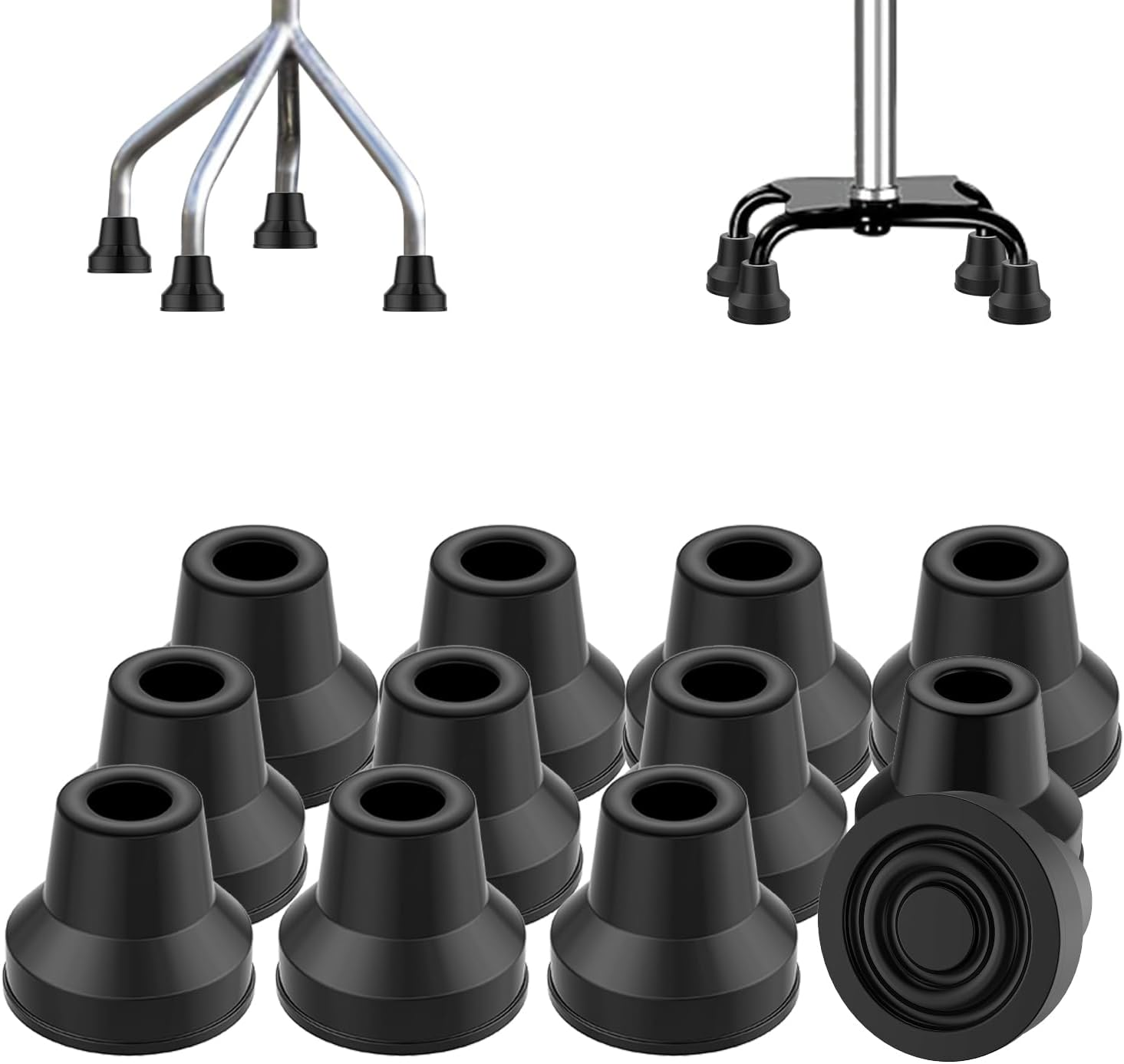 12 PCS Quad Cane Tips 1/2 Inch Rubber Cane Tip Heavy Duty Non-Slip Ex