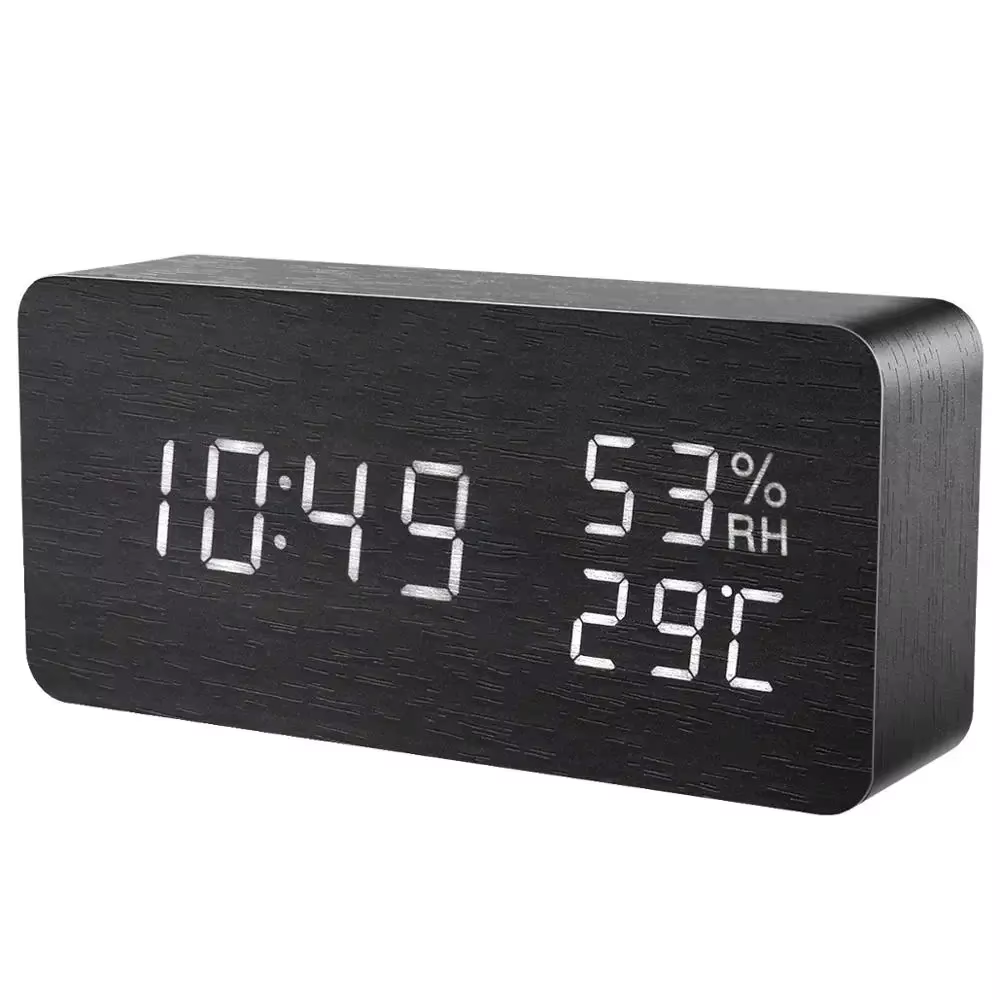 Alarm Clock LED Wooden Watch Table Voice Control Digital Wood Despertador USB/AAA Powered Electronic Desktop Clocks