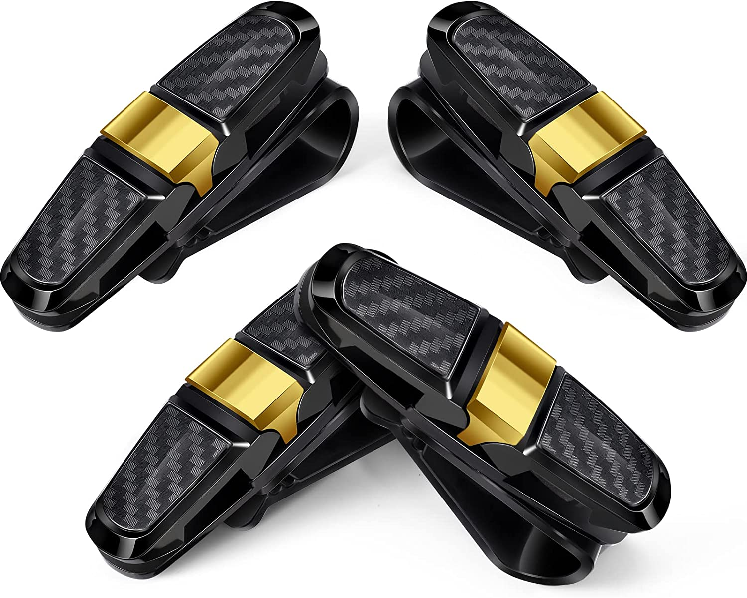 4 Pcs Sunglasses Holders for Car Sun Visor, Glasses Ticket Card Clip Mount Hanger, Double-Ends Clip 180 Degree Rotational Car Visor Accessories(Gold)