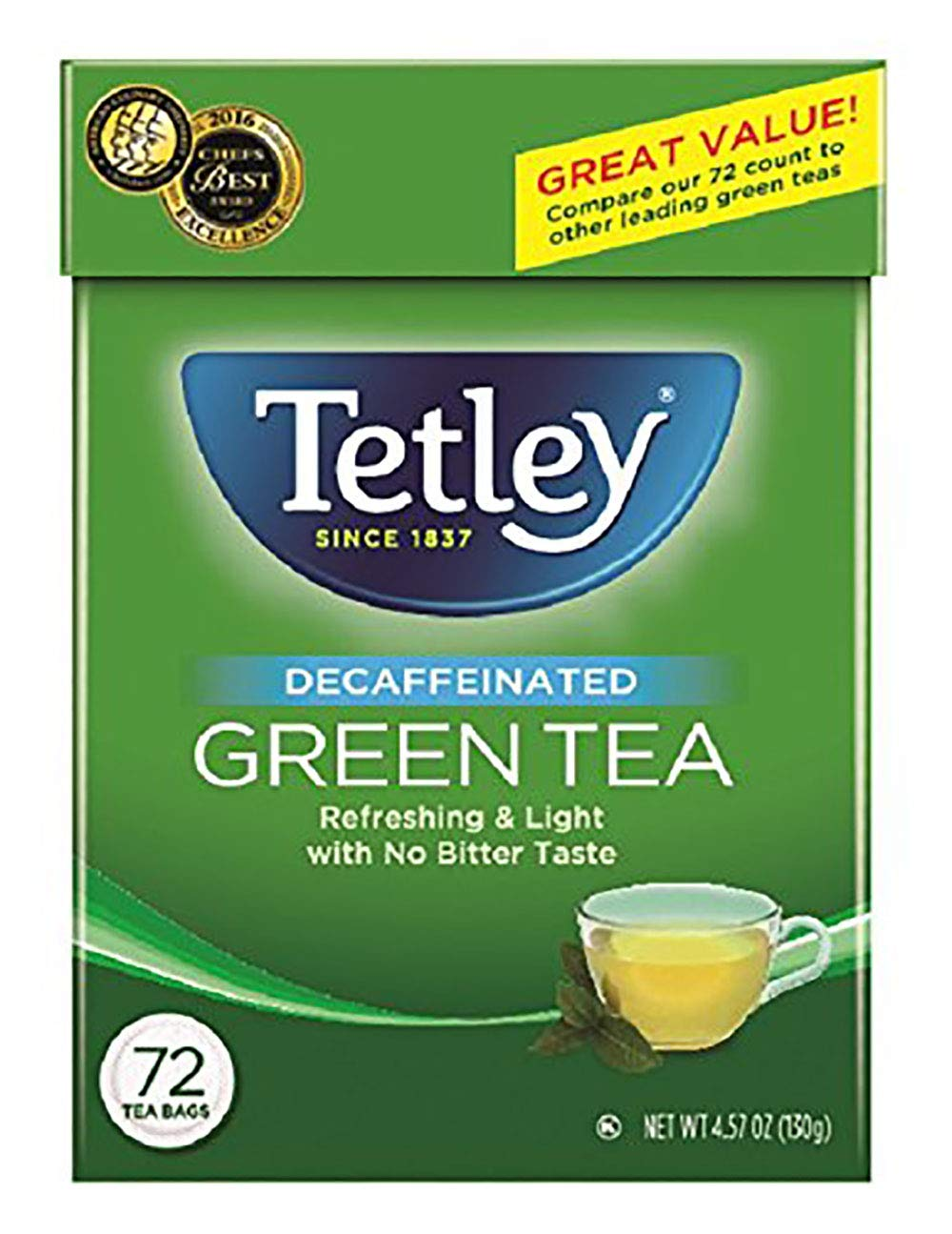 Natural Decaf Green Tea, Decaffinated Tea, 72 Teabags (Pack of 6), Rainforest Alliance Certified