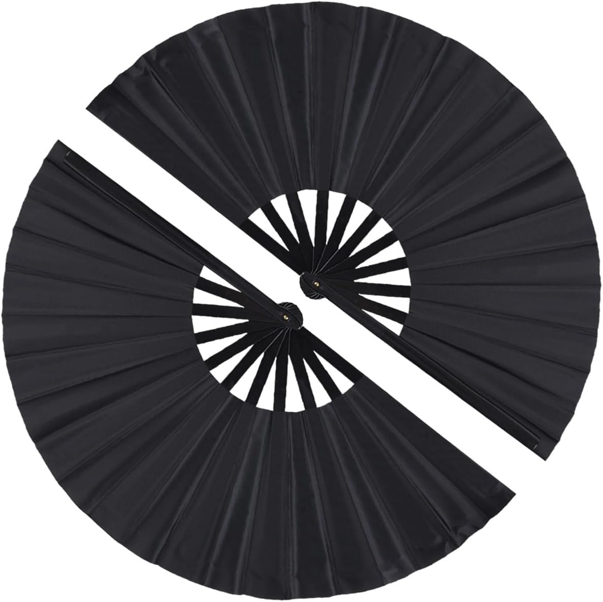 2 Pack Large Folding Hand Fan, Nylon-Cloth Vintage Retro Fabric Fans, Chinese Kung Fu Tai Chi Hand Fan for Men/Women, Festival, Dance, Gift, Performance, Decorations (Black)
