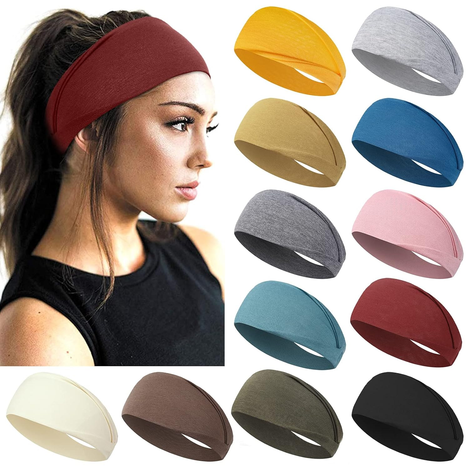 Headbands for Short Hair - Elastic Non-Slip Workout Sports Yoga Head Bands