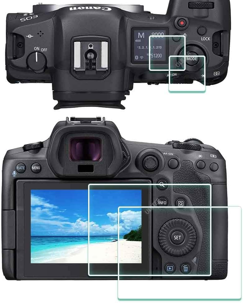 Screen Protector for Canon EOS R5 + Top Screen Protector [2+2Pack] 0.3Mm High Definition 9H Hardness Canon EOSR5 Tempered Glass Screen Protector, Anti-Scrach Anti-Fingerprint