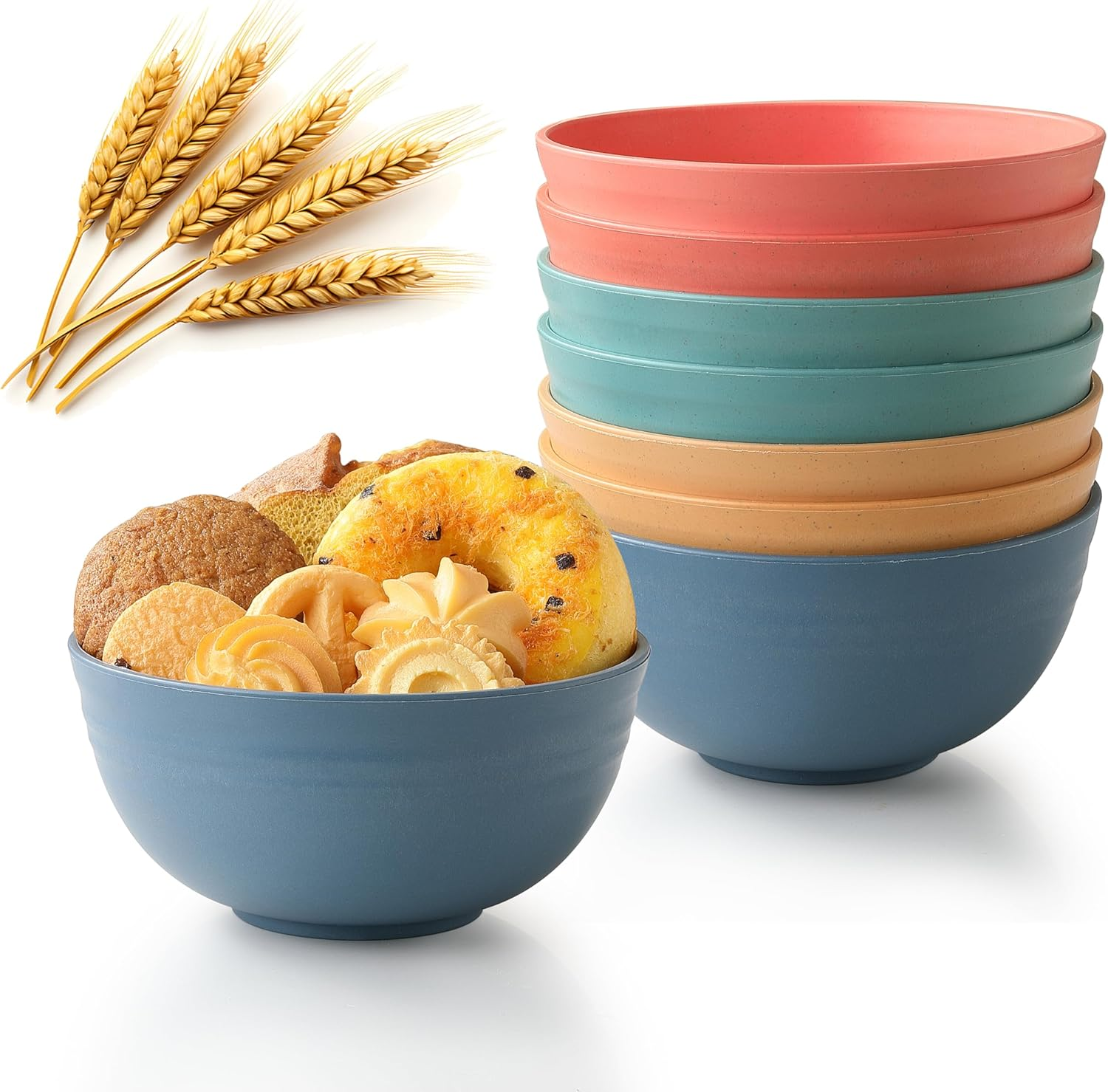 Unbreakable Wheat Straw Cereal Bowls, Microwave & Dishwasher Safe Kitchen Bowls 