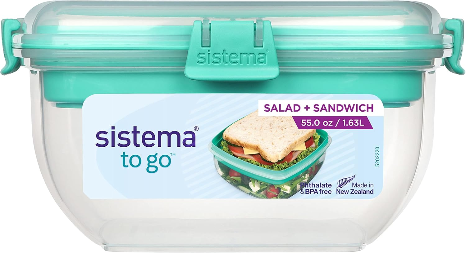 Salad + Sandwich Lunch Box to Go | 1.65 Litre Food Storage Container with Compartments | Bpa-Free | Assorted Colors (Not Selectable)
