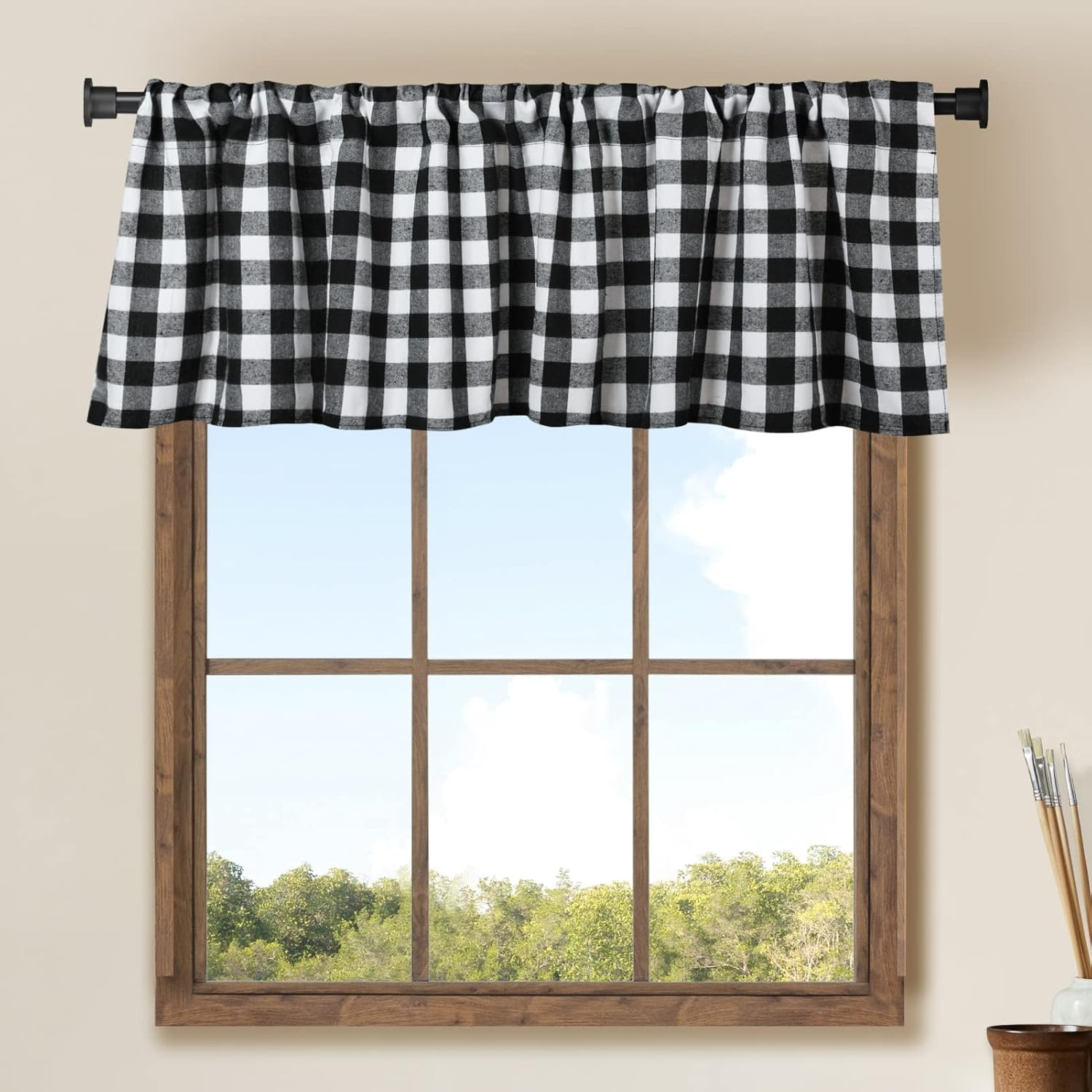 2 Pack Buffalo Check Plaid Window Valances White and Black Farmhouse Design Window Treatment Decor Curtains Rod Pocket Valances for Kitchen/Living Room 16