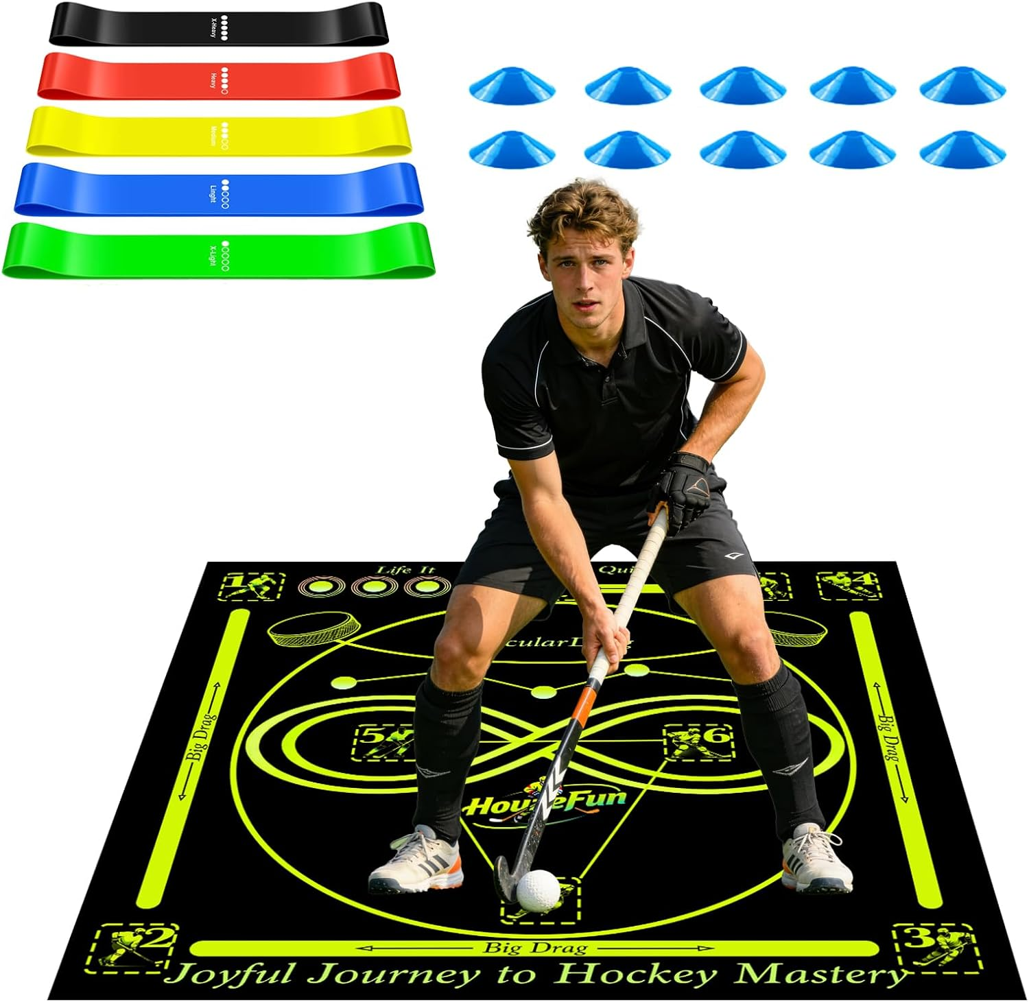Hockey Training Equipment, Non-Slip Dribbling Training Mat, Indoor/Outdoor Field Trainer, Hockey Practice Aids to Improve Speed, Ball Control and Coordination