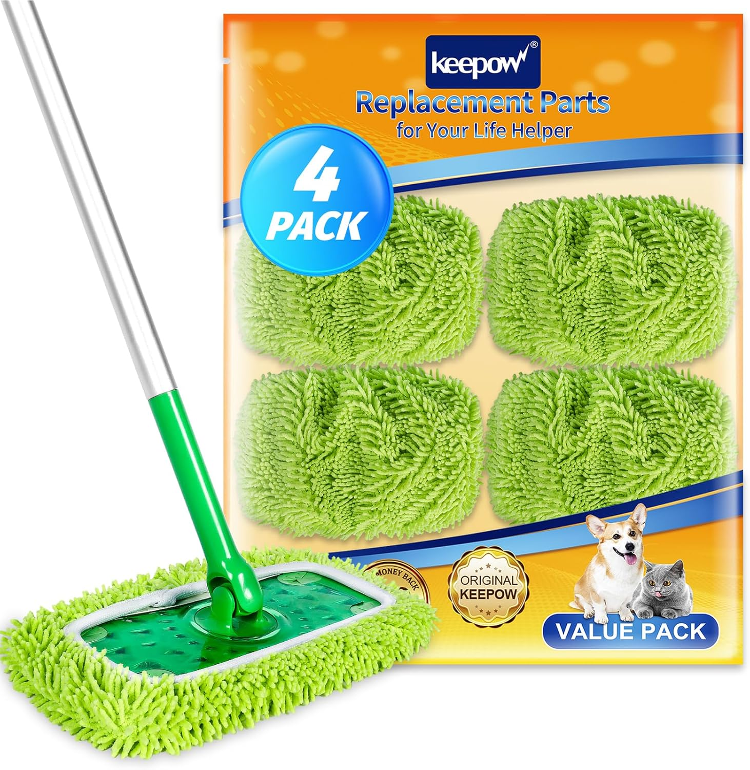 KEEPOW Reusable Mop Pads Compatible with Swiffer Sweeper Mop, Microfiber Dry Sweeping Cloths, Washable Wet Pads Refills Mopping Cloth Refills for Hardwood Floor Cleaning, 4 Pack