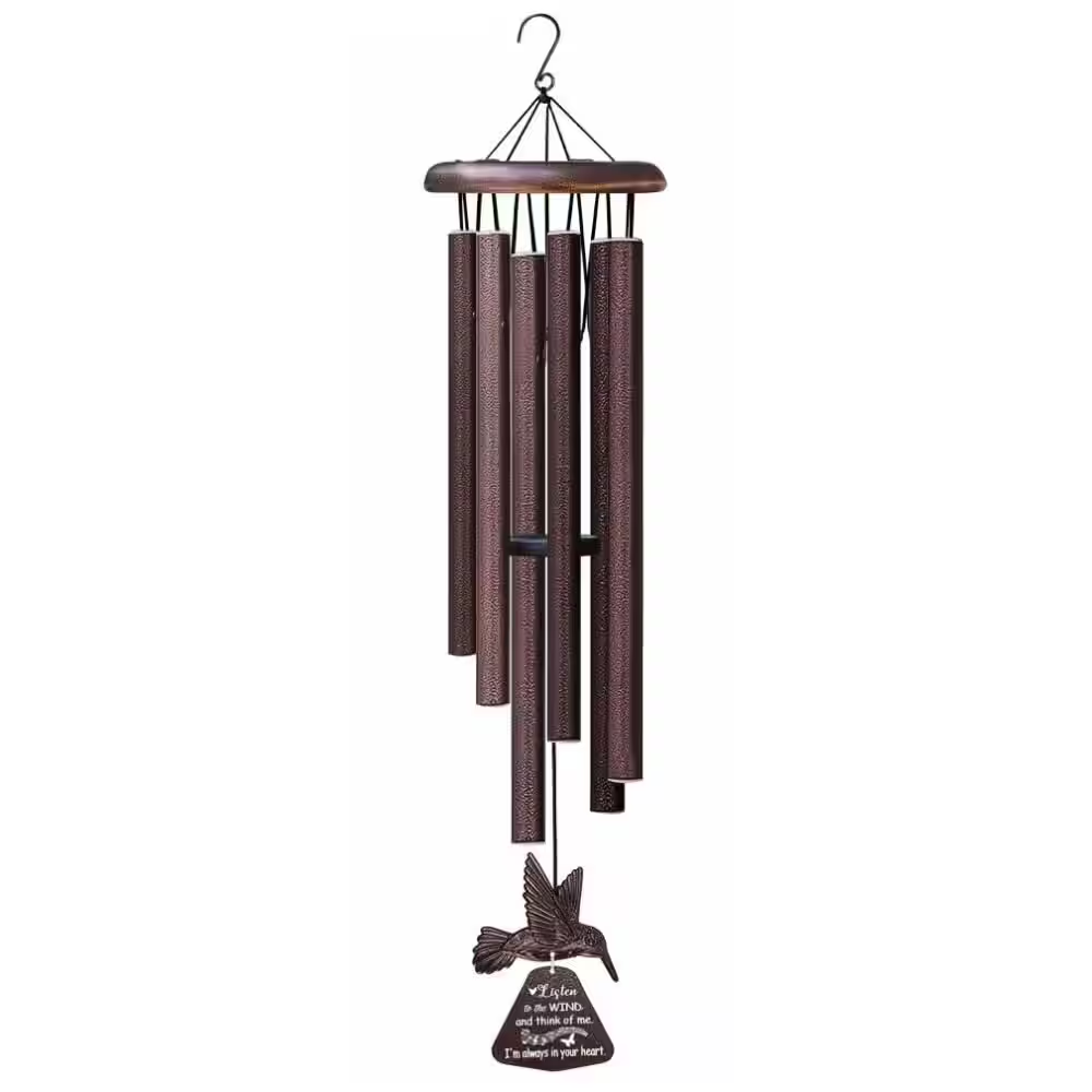 Silver Memorial Wind Chime with Hummingbird Spinner Design for Sympathy Condolence and Remembrance Gifts (1-Pack)