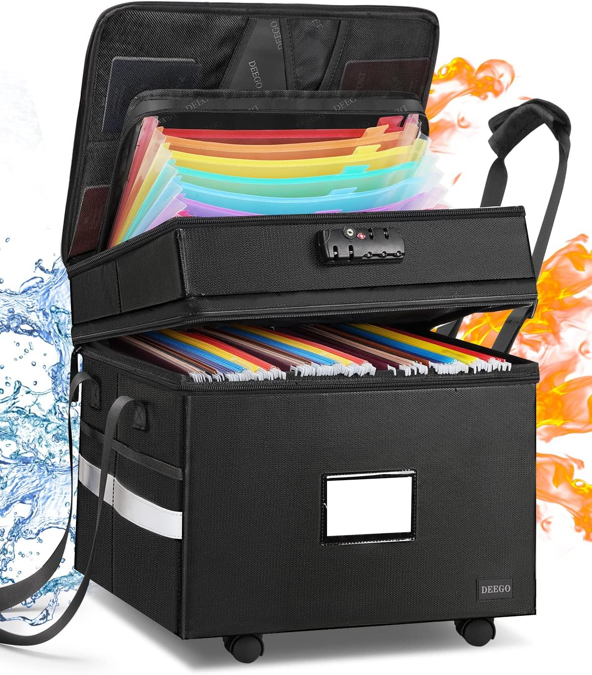 Rolling File Box, Fireproof Document Box with Wheels Multi-Layer Water-Resistant File Organizer Portable File Cabinet Document Safe Filing Box for Home Office for Hanging Letter/Legal Folder