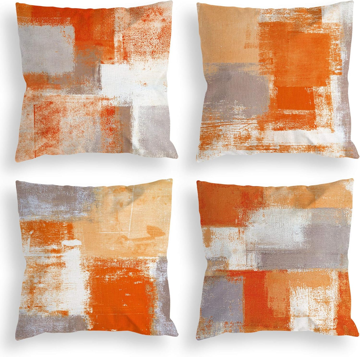 Orange Grey Throw Pillow Covers 18X18 Set of 4 Decorative Cushion Cover Beige Abstract Art Painting Pillowcase for Sofa Bedroom Living Room Décor