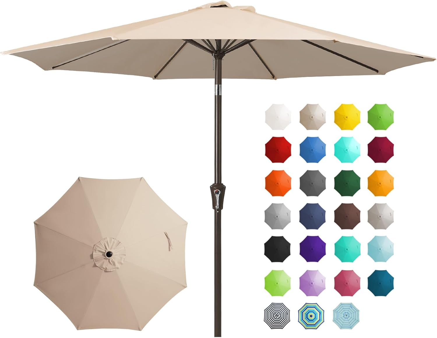 Sombrilla De Jardin De 9FT Con Manivela Y Boton De Inclinacion Color Beige