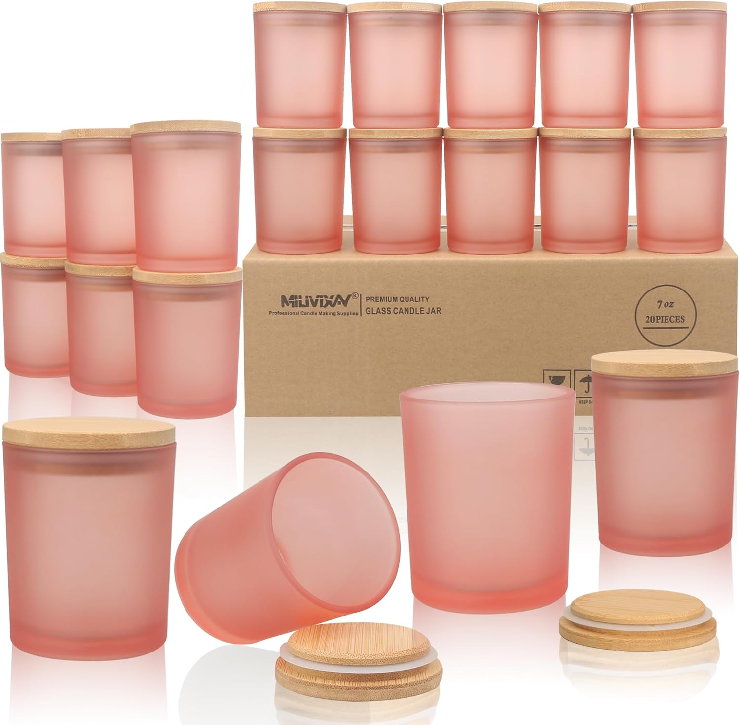 MILIVIXAY 20 Pack 7 OZ Clear Thick Glass Candle Jars with Lids - Bulk Empty C... - Picture 3 of 18