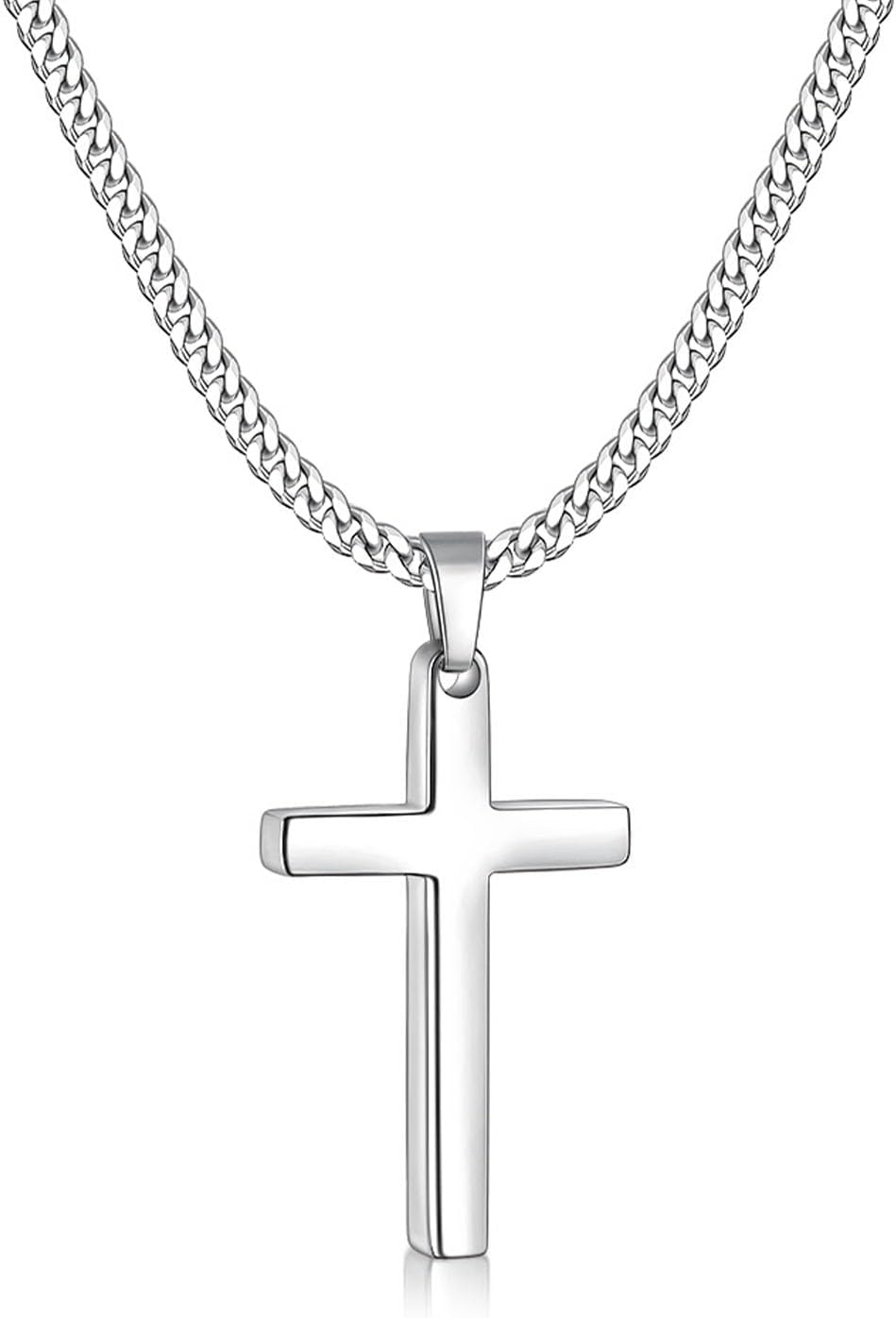 Cross Necklace for Men, Silver Tone/Black/14K Gold Plated Mens Cross Necklaces with 3.5Mm Chain and Stainless Pendant, Cuban Chain 16-24 Inches