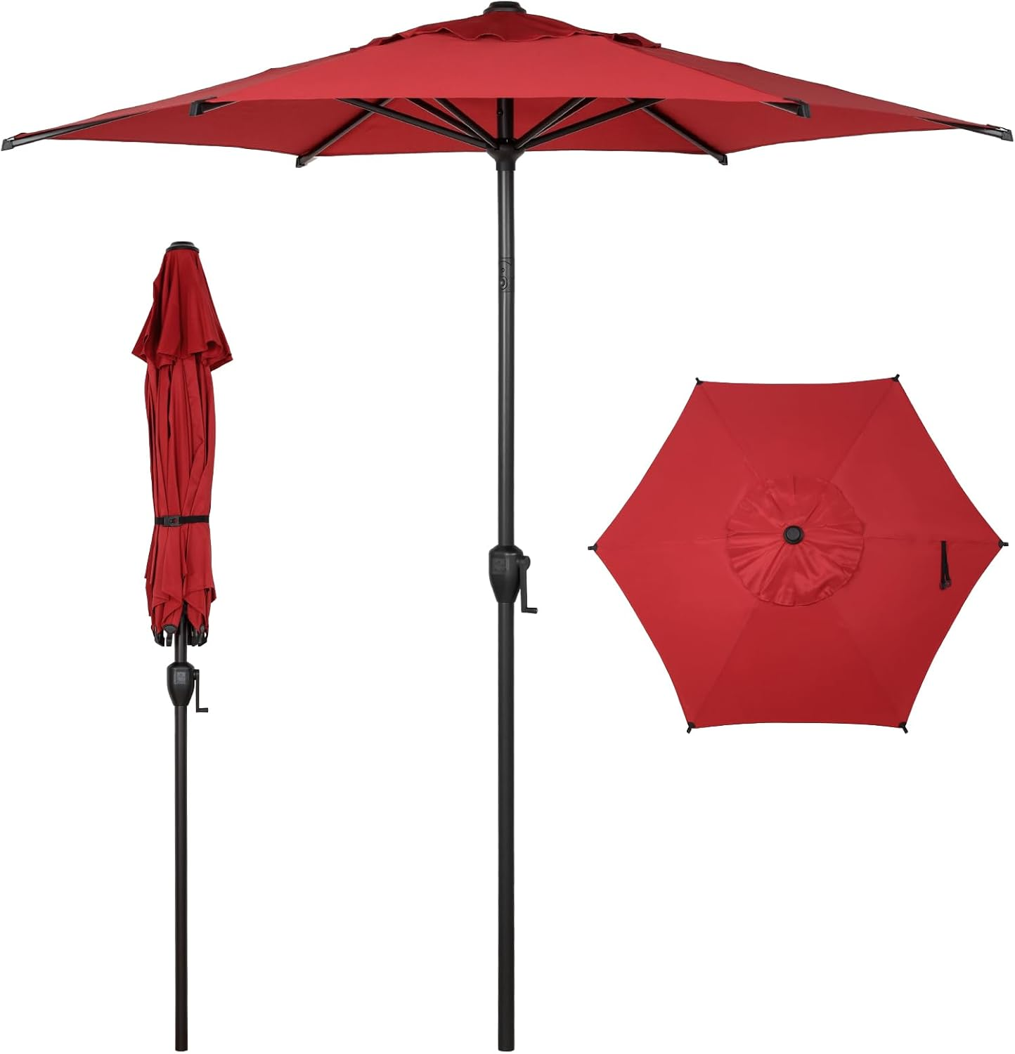 7.5FT Lyon Outdoor Patio Umbrella Outdoor Table Umbrella with Push Button Tilt and Crank Market Umbrella 6 Sturdy Ribs UV Protection Waterproof for Garden Deck Backyard Pool Dark Red