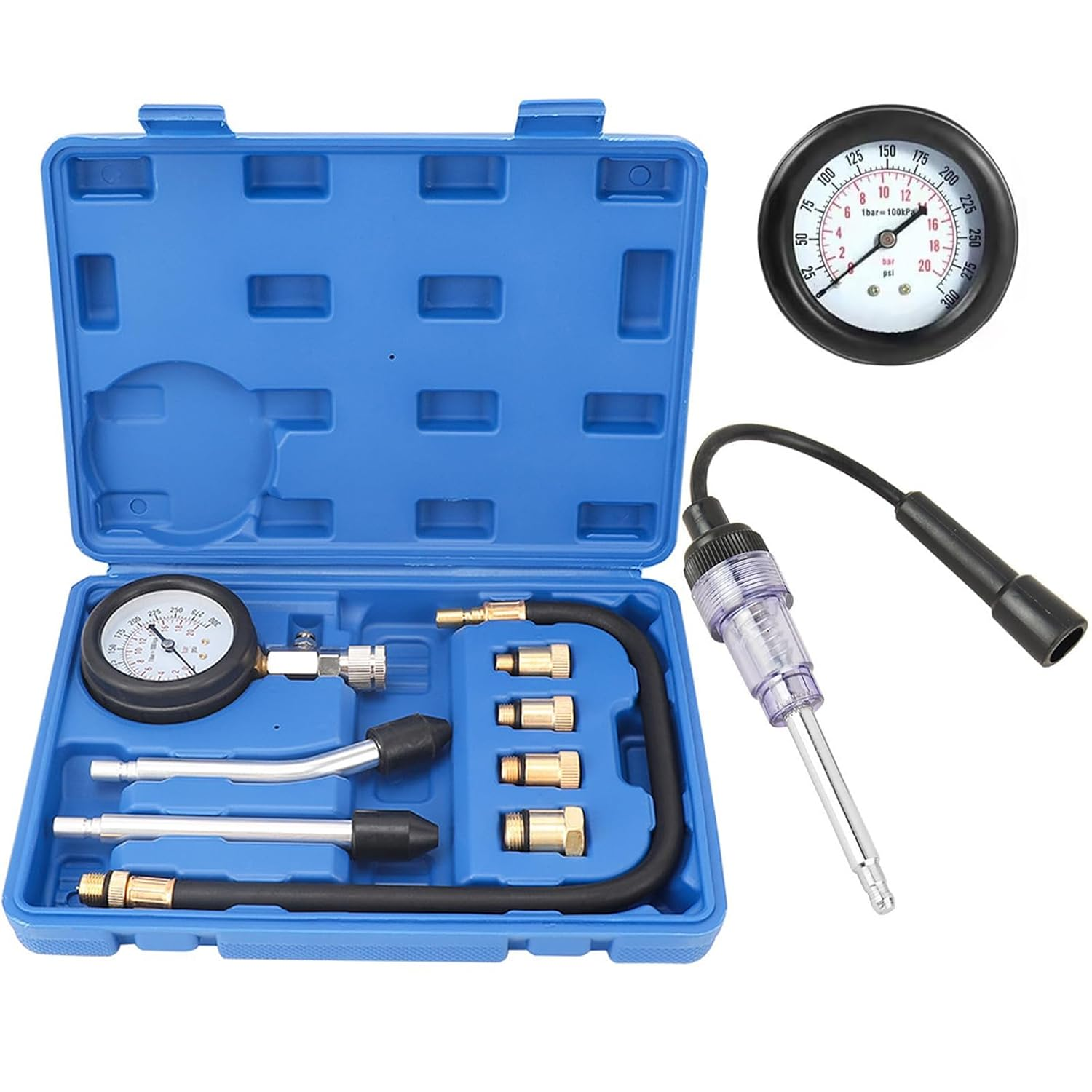 9 Pieces Compression Tester with Spark Plug Tester Test Gauge Motorcycle Car