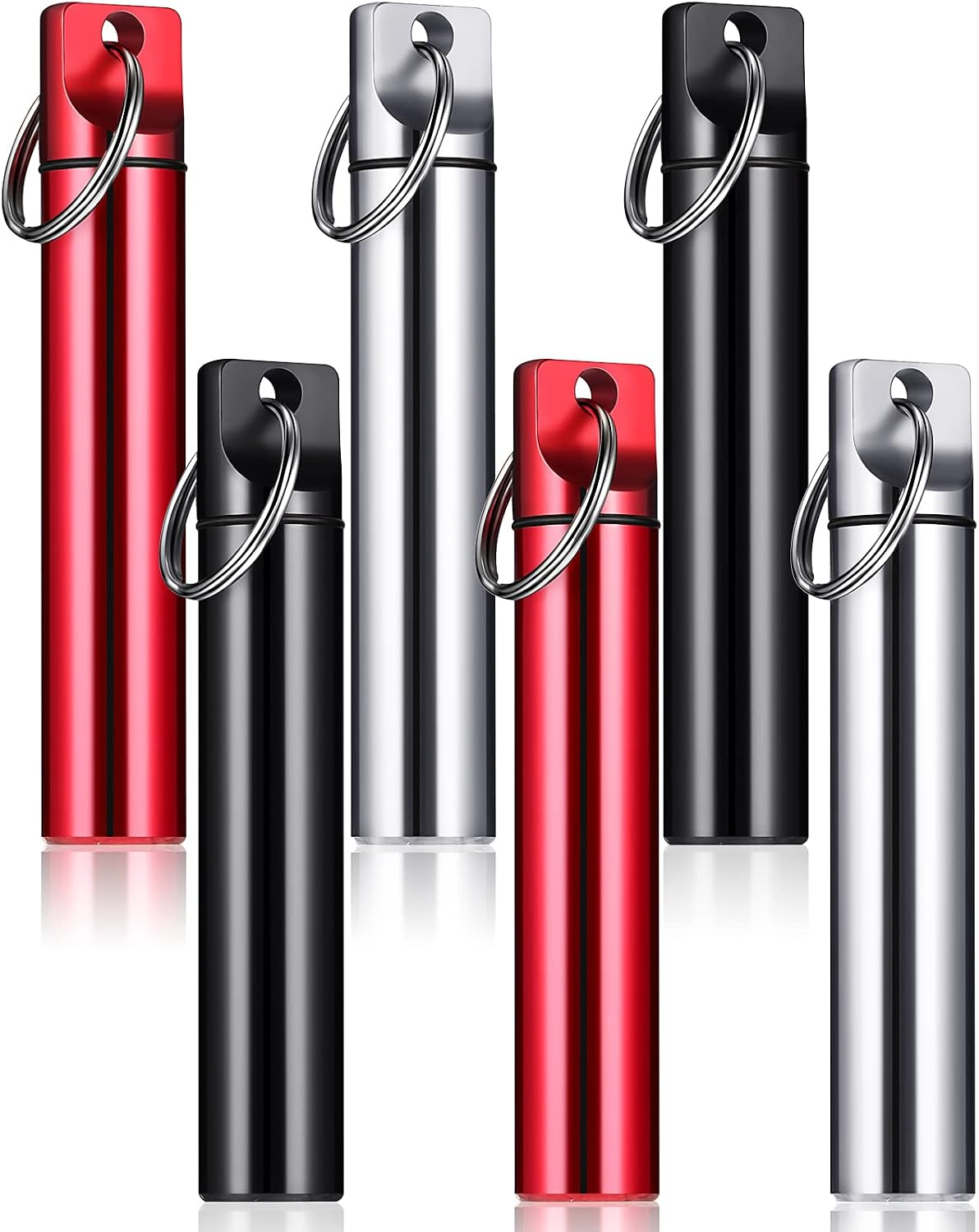 Pelopy 6 Pcs Metal Portable Toothpick Holder Dispenser Aluminum Alloy Pocket Toothpick Holder Box Small Toothpick Case Toothpicks Container with Keychain for Camping Travel Picnic Purse, 3 Colors