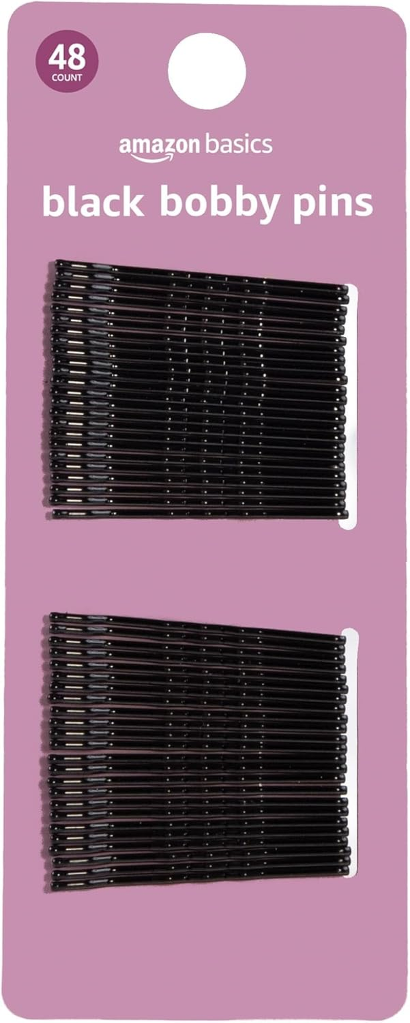 Amazon Basics No Slip Bobby Pins, Black High Gloss, 48 Count, for Pain-Free Comfortable All-Day Styling and Updos, All Hair Types
