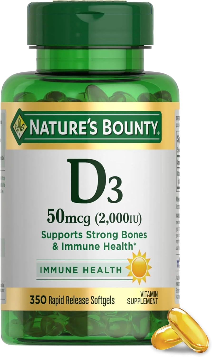Nature'S Bounty Vitamin D, Immune Support, Vitamin Supplement, 2000 IU, 50 Mcg, Softgels, 350 Ct