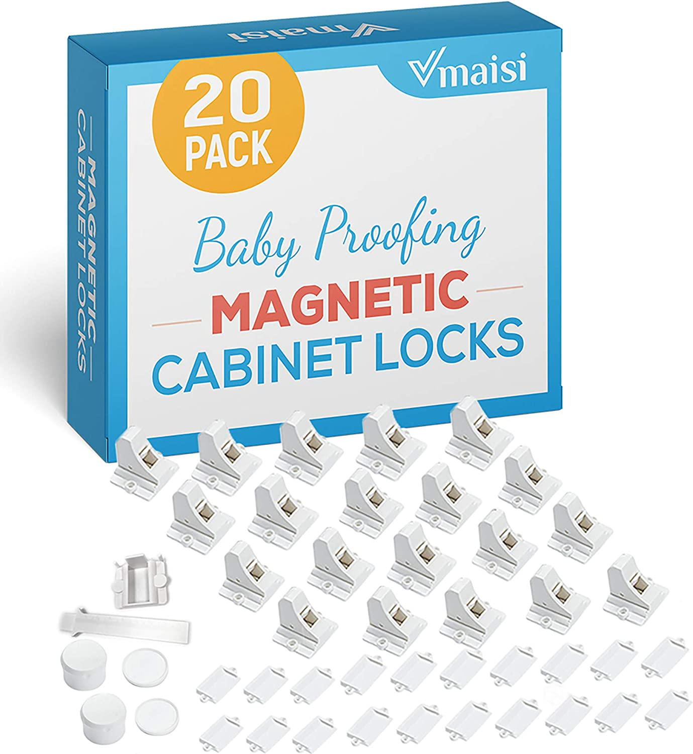 20 Pack Magnetic Cabinet Locks Baby Proofing - Vmaisi Children Proof Cupboard