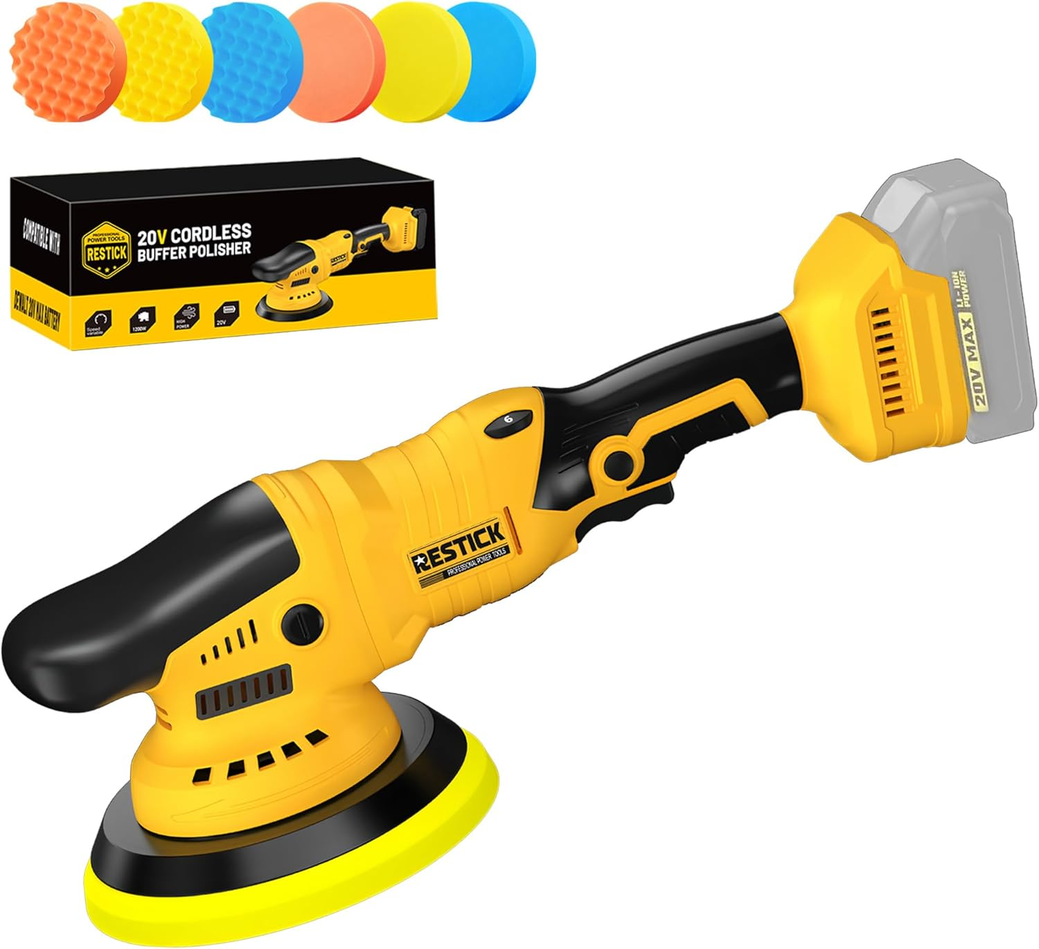 Pulidora coche orbital inalambrica 6 velocidades compatible Dewalt 20V potente