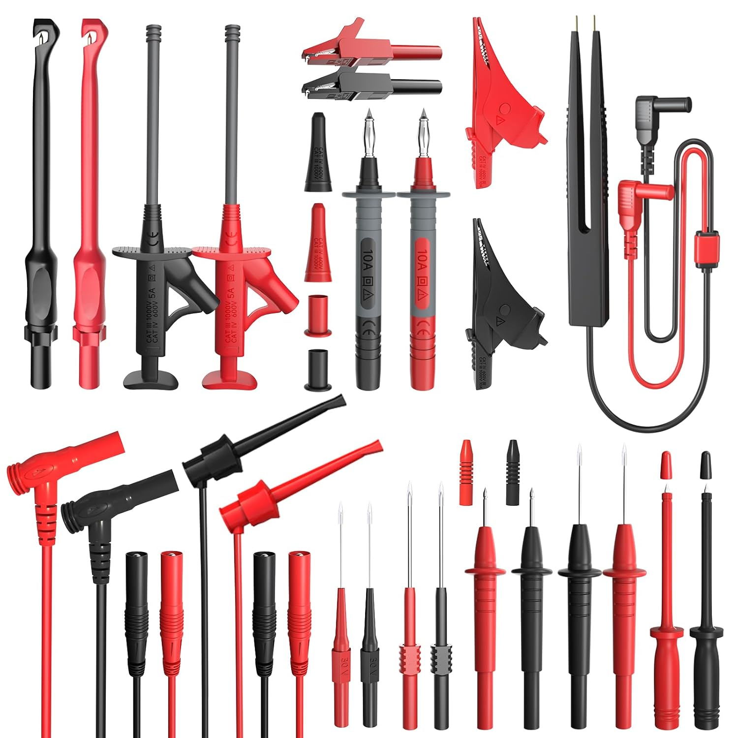 25PCS Silicone Multimeter Test Leads Kit with Replaceable Wire Piercing Probes Set, Alligator Clips, Test Hook Clips, Testing Tweezer for Digital Multimeter Testing