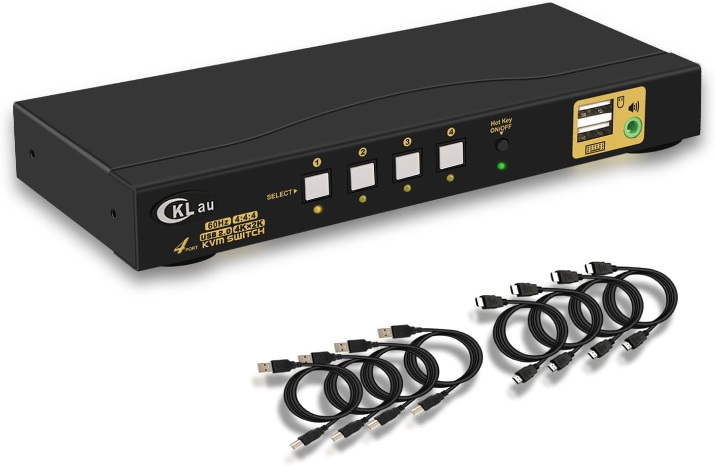 Cklau KVM Switch HDMI 4 Port Wit Audio and 4 Kit Cables, 4 Port HDMI KVM Switch Support 4K@60Hz 4:4:4, EDID, Hotkey Switching