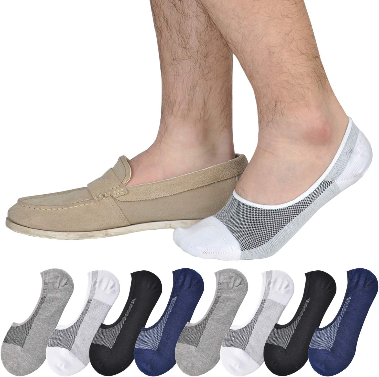 Jormatt Genuine Mens No Show Socks, Loafer Sneakers Low Cut Cotton Socks with Non Slip Grips