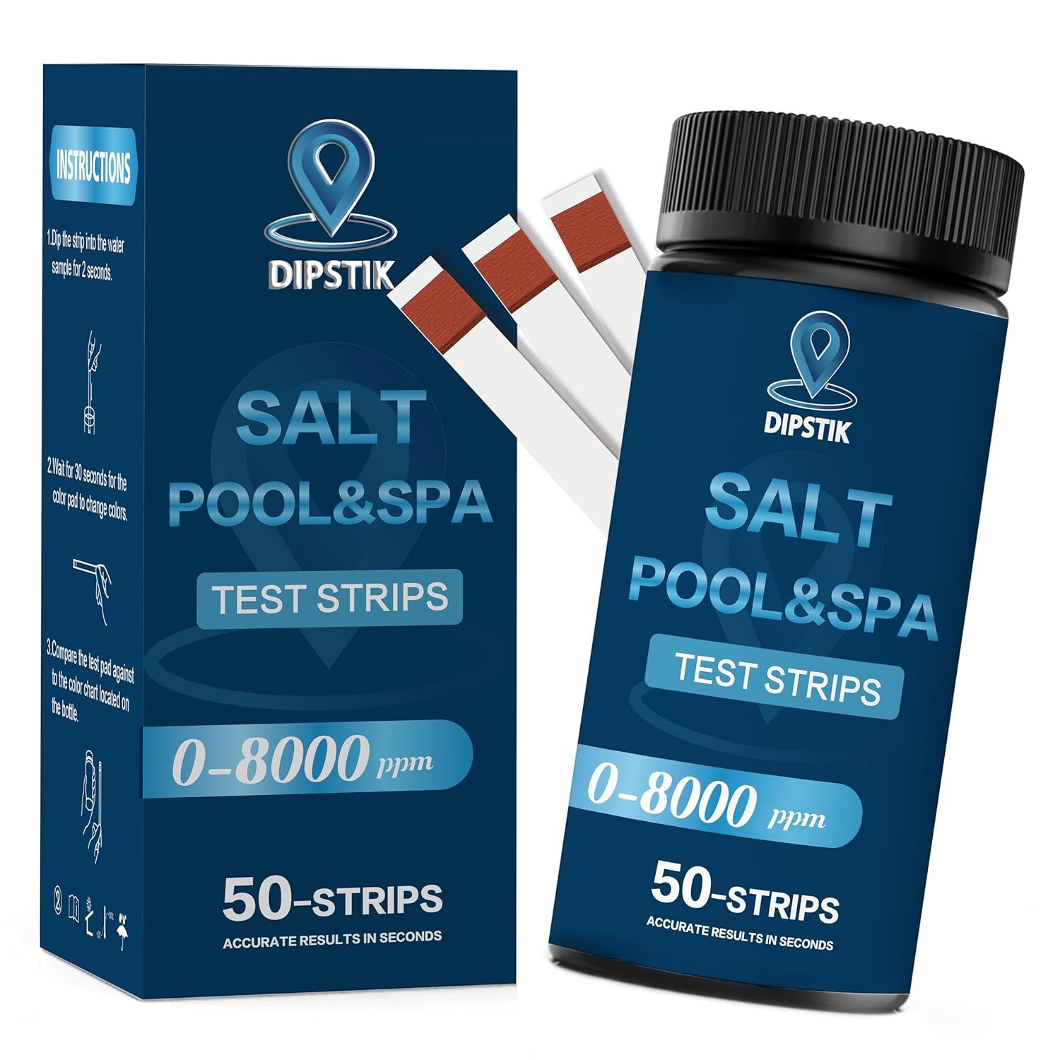 Saltwater Pool Test Strips, 0-8000 Ppm, Salt Test Strips Kit for Sodium Chloride Swimming Pool and Spa Test Strips-Quick and Accurate Results