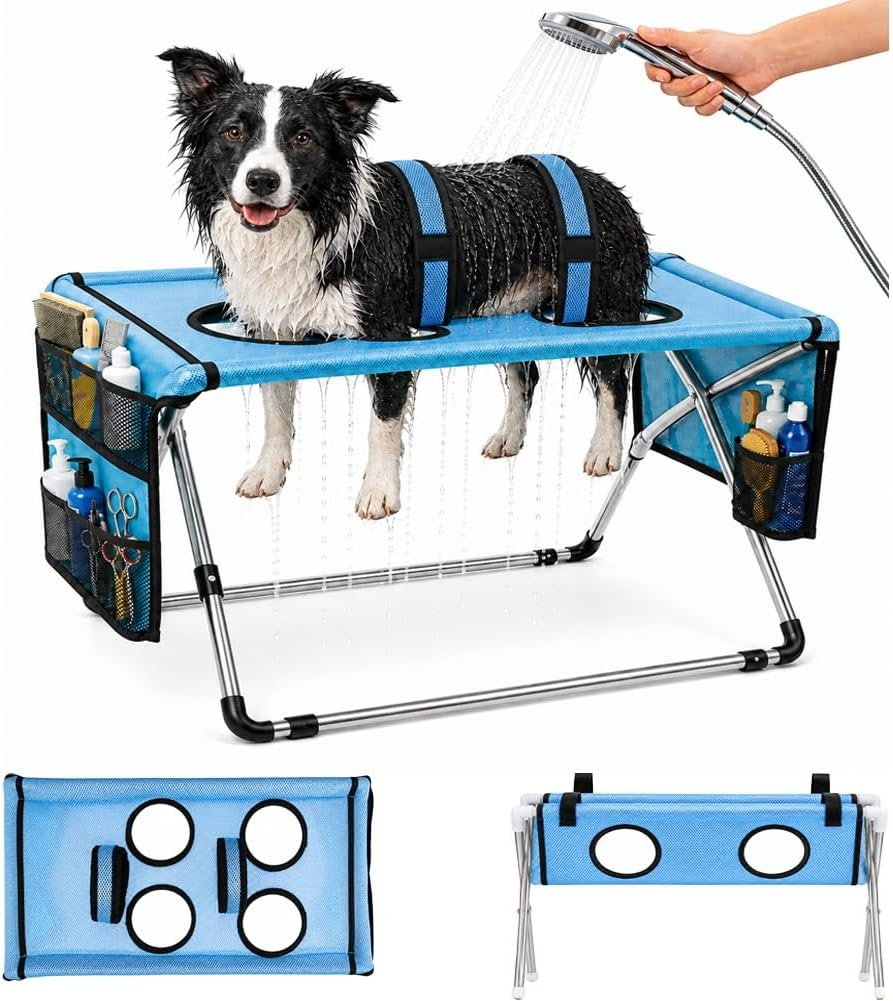Dog Grooming Hammock Stand, Foldable Dog Bath Holder Sling Shower Chair