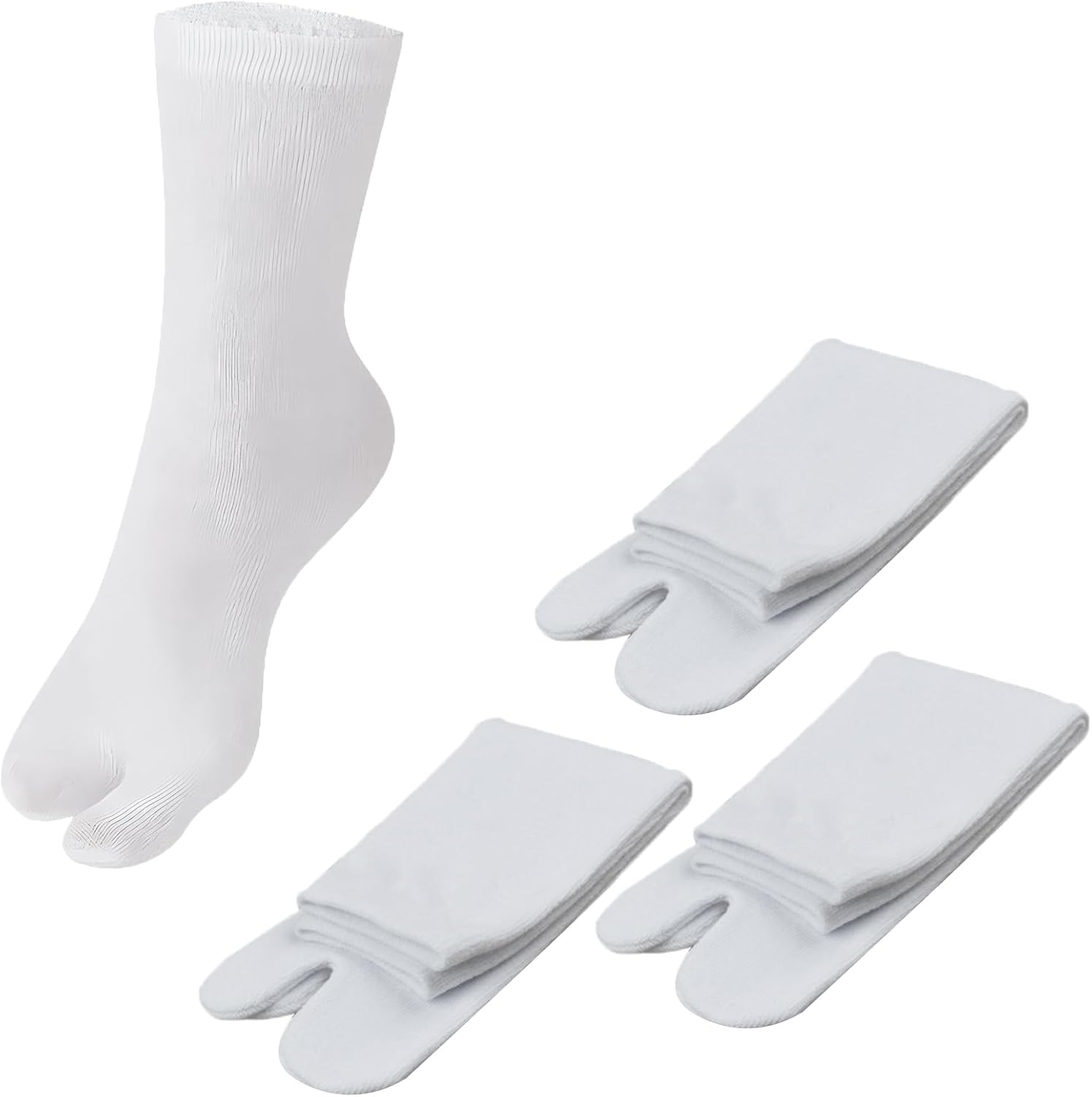 3 Pairs Japan Tabi Socks, Split 2 Toe Sandals Ninja Slipper Japanese Kimono White