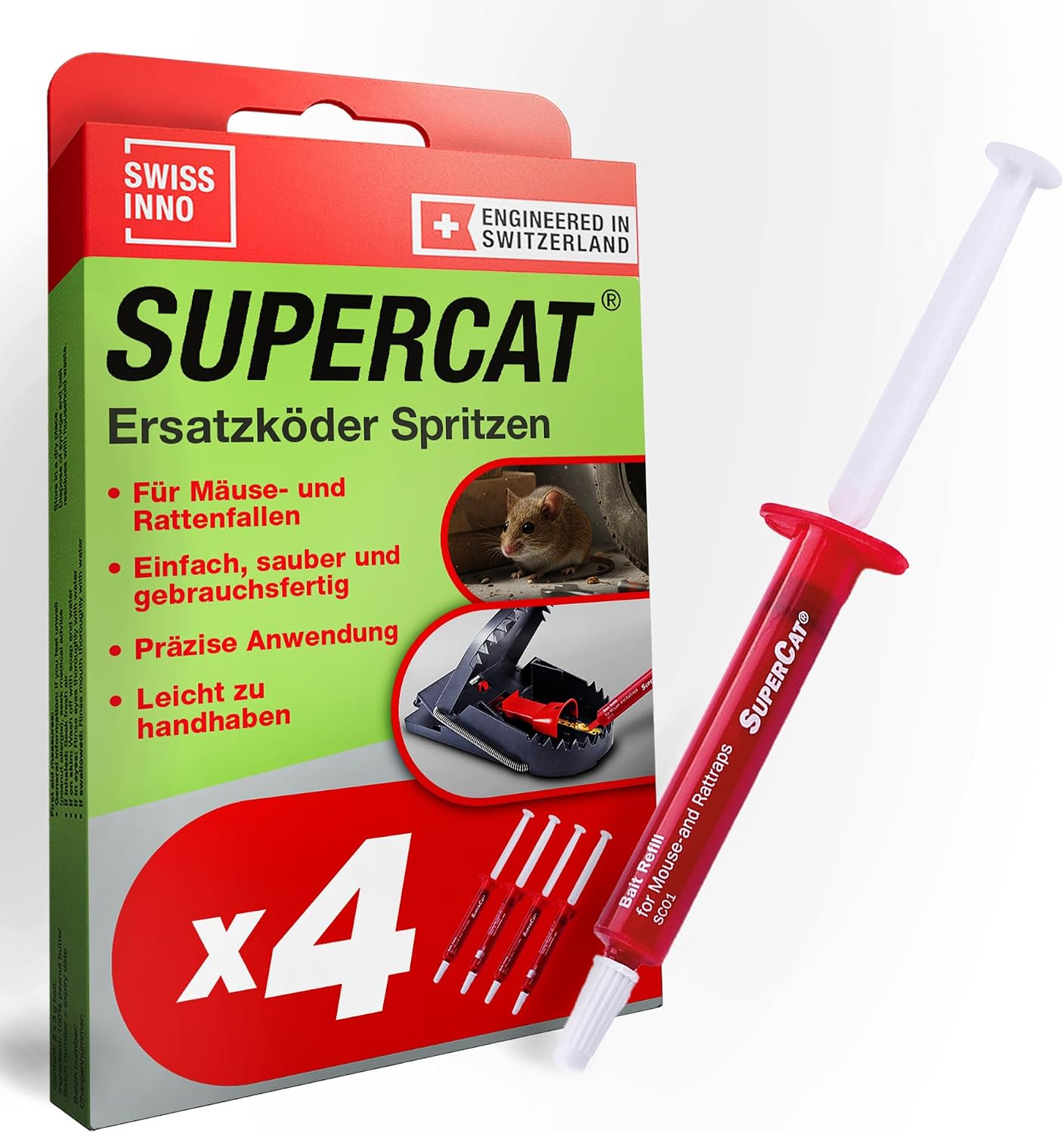 SWISSINNO Ersatzköder Spritze Supercat Erdnussbutter Mäuse Ratten 4 St