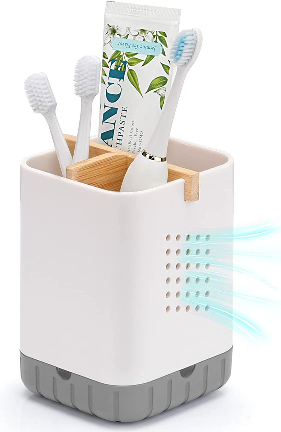 Toothbrush & Toothpaste Holder Bamboo Divider Bathroom Organizer Storage Caddy