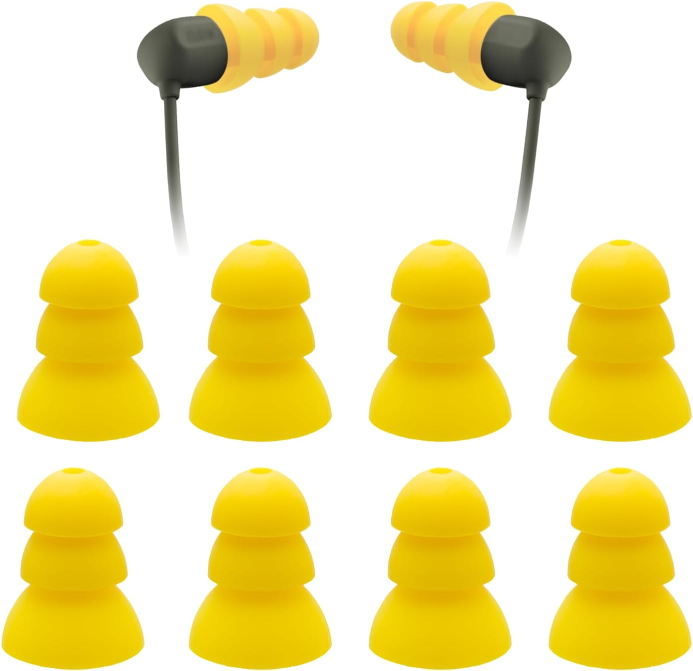 Triple Flange Ear Tips Replacement 4 Pairs Yellow Earpiece Covers for Earbuds