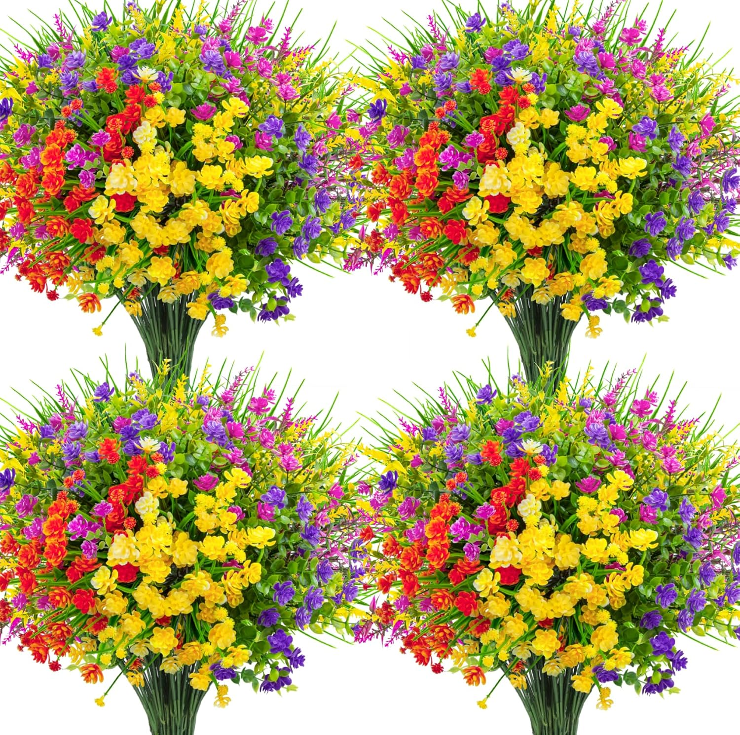 16 Bundles Artificial Flowers for Outdoors Fake Plastic Plants Faux Shrubs Greenery Wheat Grass UV Resistant for Spring Summer Garden Patio Window Box Office Table Kitchen Home Decoration