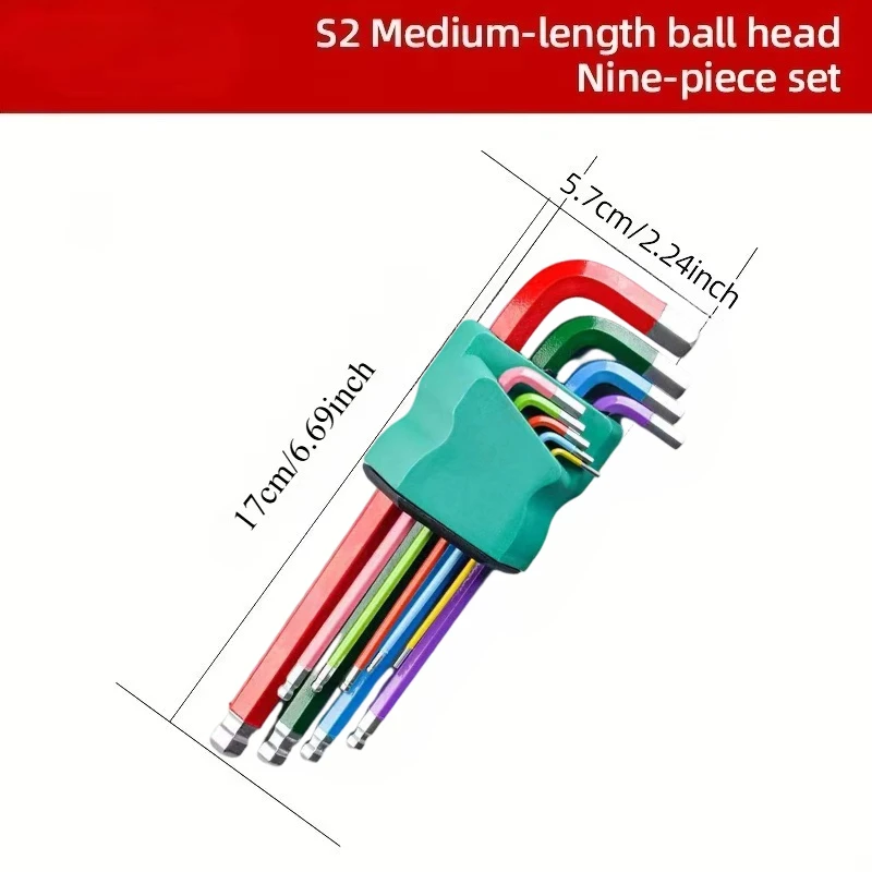 9Pcs Industrial Ball End Hex Key Set, Heavy Duty Color Coded Allen Wrenches, for Automotive & Machinery, Torque Wrench