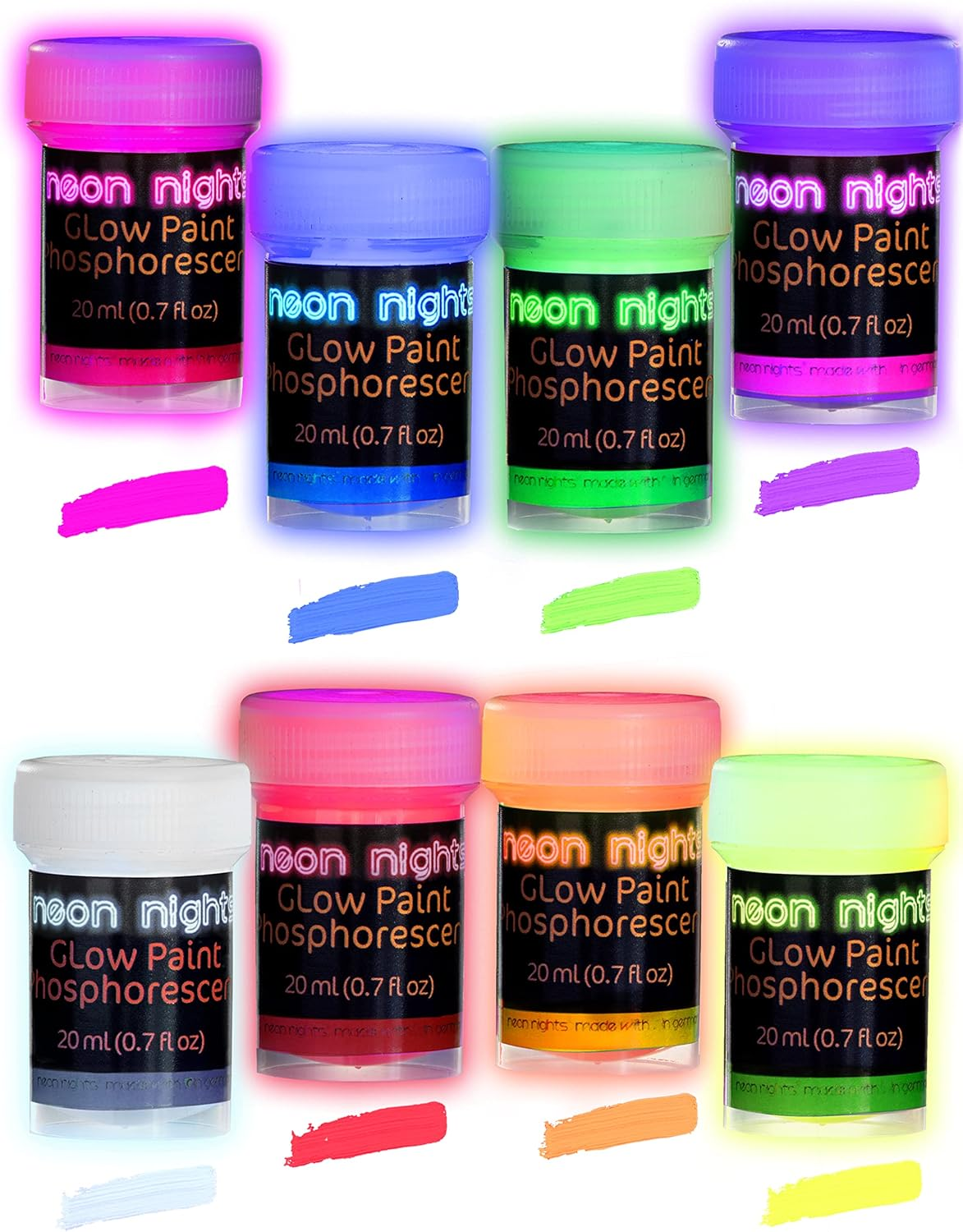 Glow in the Dark | Luminescent | Phosphorescent | Self-Luminous Paint - Set of 8