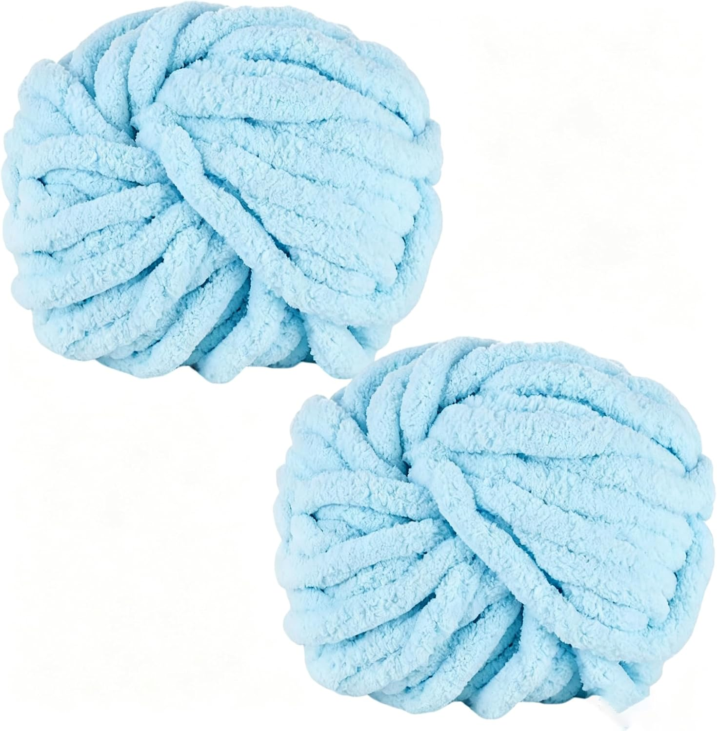 2 Pack Chunky Chenille Yarn, 250G Super Thick Blanket Chunky Yarn for Knitting Crochet, 2Cm Soft Fluffy Wool for Cushions Pet Beds Bags Hats Scarves DIY Winter Gift (Light Blue)