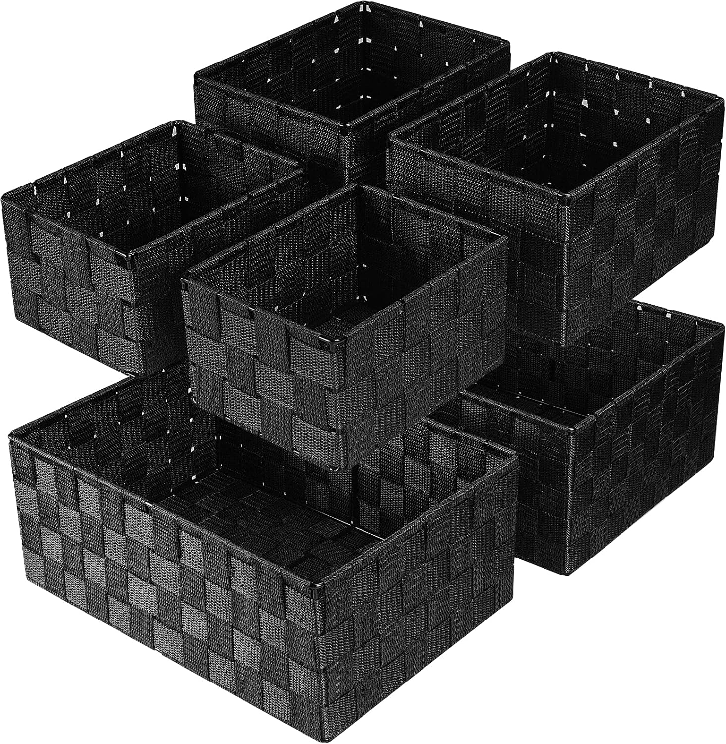 Woven Storage Baskets Storage Bins Cube Storage Boxes Organizers 6 Pack Black